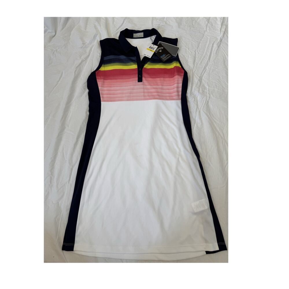 Callaway Women's Striped Sleeveless Golf Shirt Dress M Collared Sun Protection